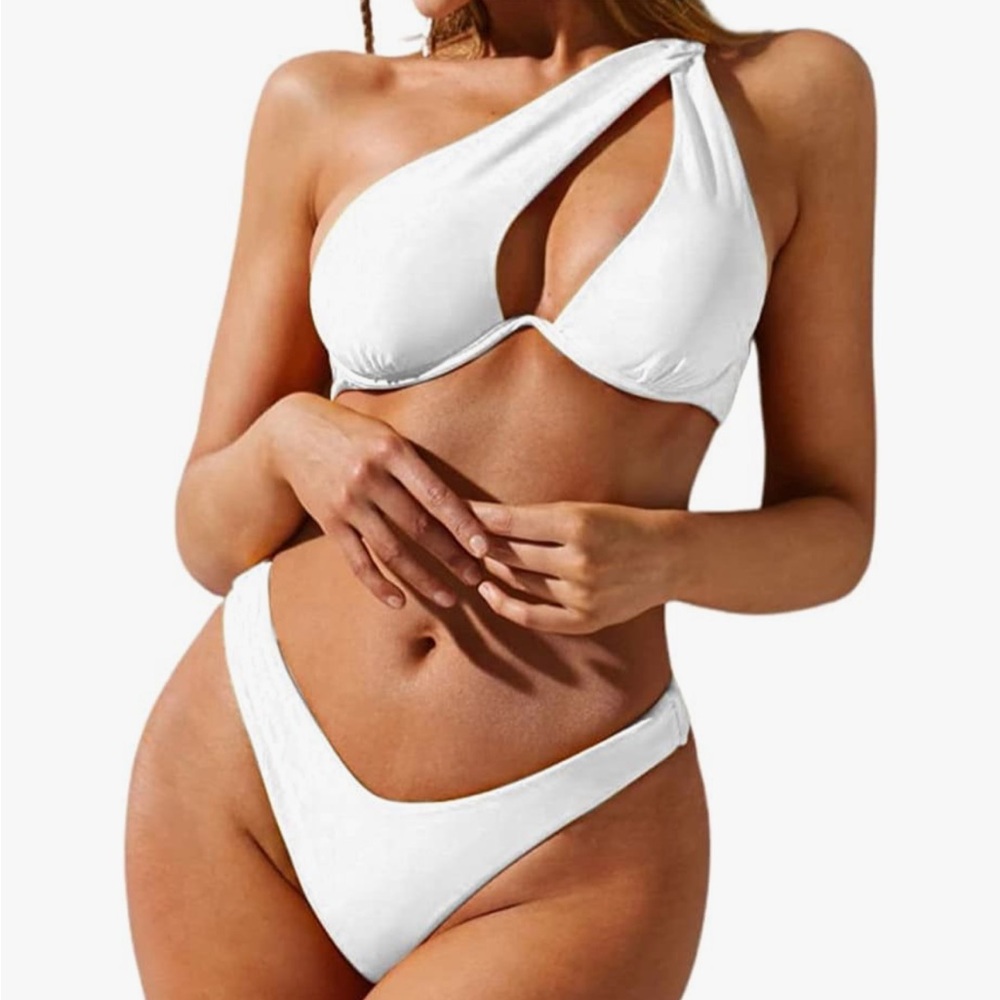NEW one shoulder underwire bikini high cut 2 piece swim suit